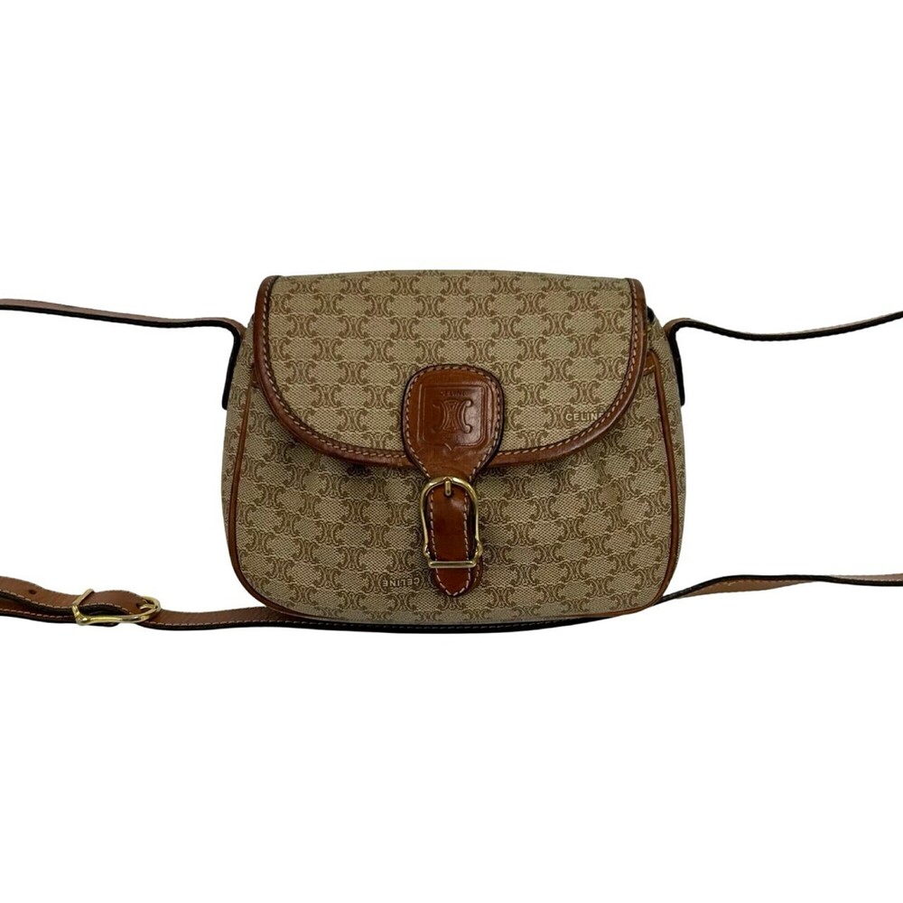 CELINE Vintage Macadam Blazon Pattern Triomphe Leather Mini Shoulder Bag Poch...